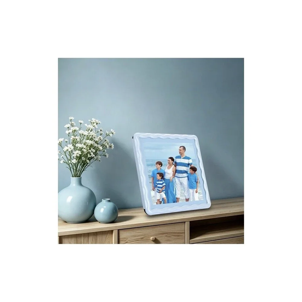 Light Blue Wavy Metal Picture Frames 6x6 Set of 2 Matted 5x5 Real Glass